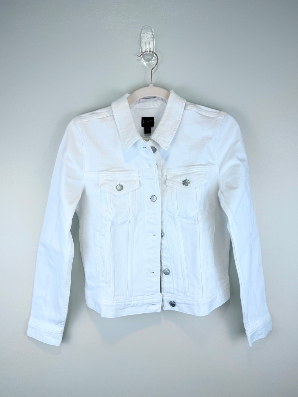 J.Crew White Denim Trucker Jacket Stretch Button Front Xs